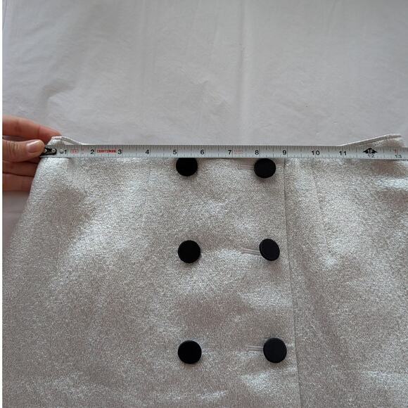 J.Crew Collection Button-front Mini Skirt in Metallic Silver Gray Lamé, size 00 - Picture 5 of 8